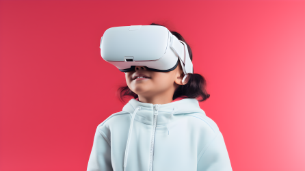 童年携带VR头盔的摄影图片