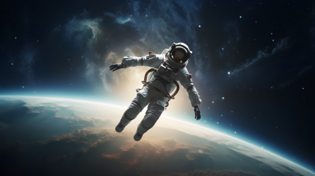 宇航员在地球上方漂浮的摄影图片