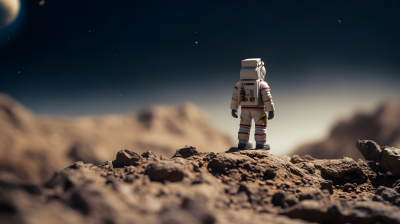 玩具宇航员站在岩石上摄影