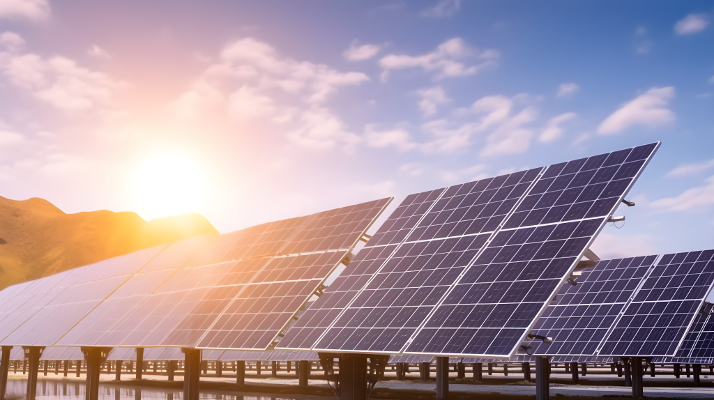 阳光下的太阳能板摄影图片