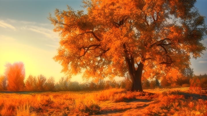 秋天树上的日落摄影版权图片下载