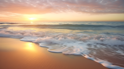 夕阳余晖下的沙滩摄影图片