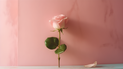 粉色背景上的一支玫瑰花摄影图