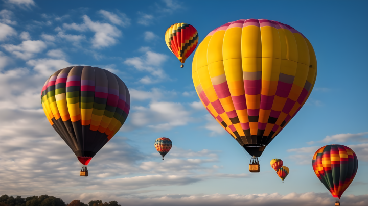 炫彩空中之旅：热气球飞行摄影图版权图片下载