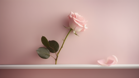 纯色背景上的一朵粉色玫瑰摄影图