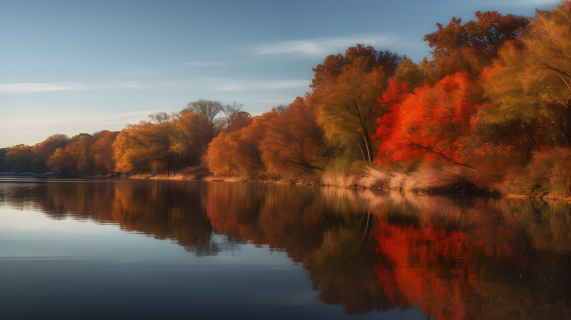 秋色湖畔的美景摄影图片