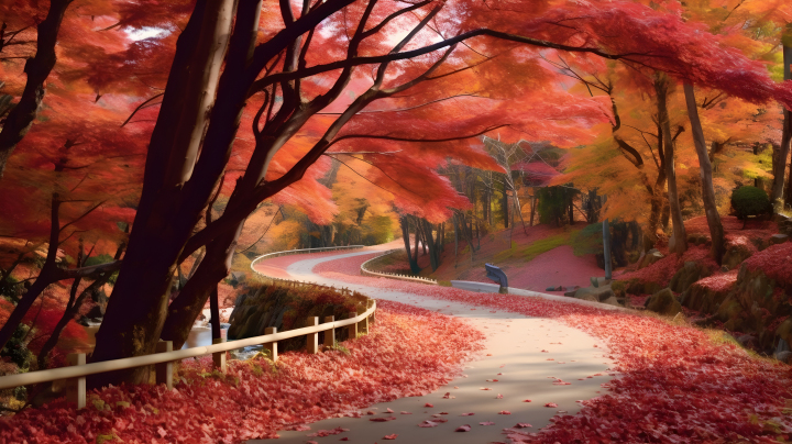 秋季红色枫叶公园美景摄影版权图片下载
