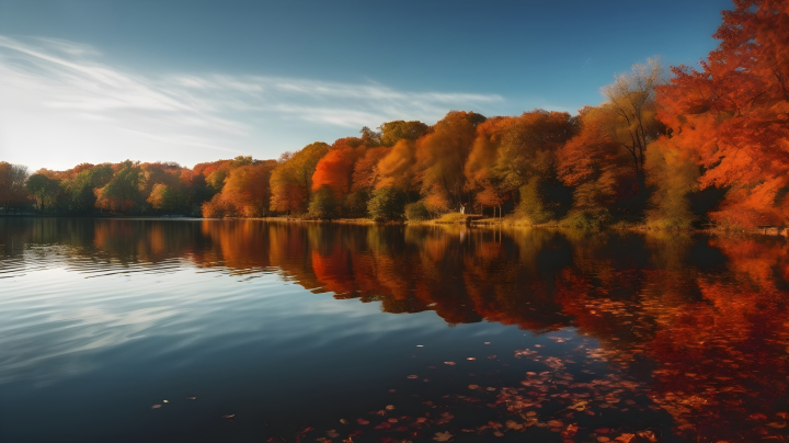 秋色湖畔的美丽景色摄影图版权图片下载