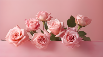 粉色墙壁上的可爱粉玫瑰摄影图片