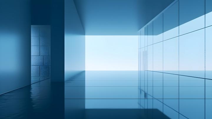 蓝色玻璃反射的迷幻都市景观摄影图版权图片下载