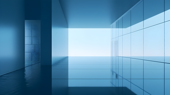 蓝色玻璃反射的迷幻都市景观摄影图