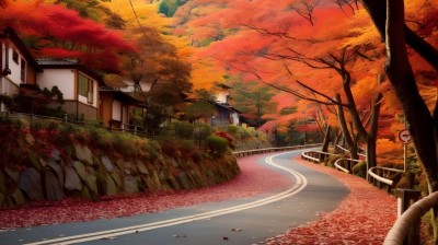 秋日里的街道摄影图片