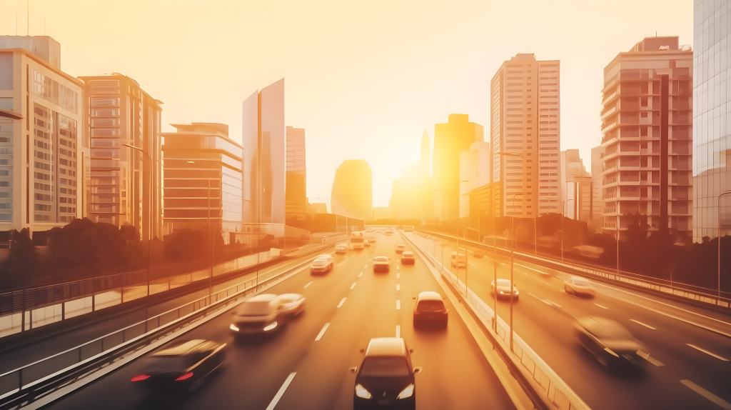 道路上阳光明媚的未来派影像摄影图版权图片下载