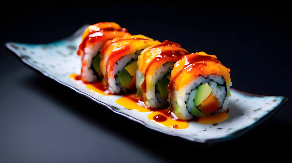 三文鱼鳗梨寿司摄影版权图片下载