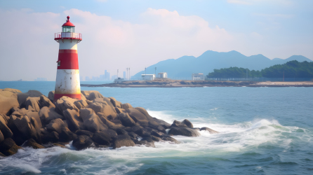 香港岛壮丽海边灯塔摄影图片