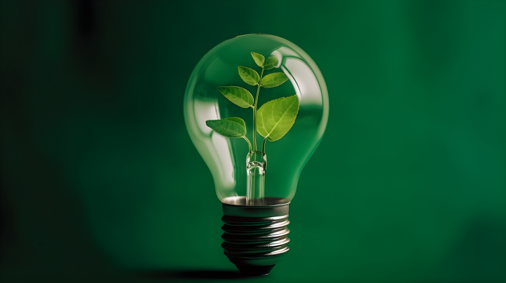 绿色植物在灯泡中的现代主义摄影图版权图片下载