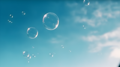 天空中飘浮的简约纯净气泡摄影图片
