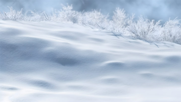 冬天雪地上的灌木丛景色摄影版权图片下载