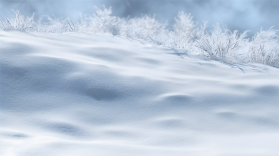 冬天雪地上的灌木丛景色摄影图片