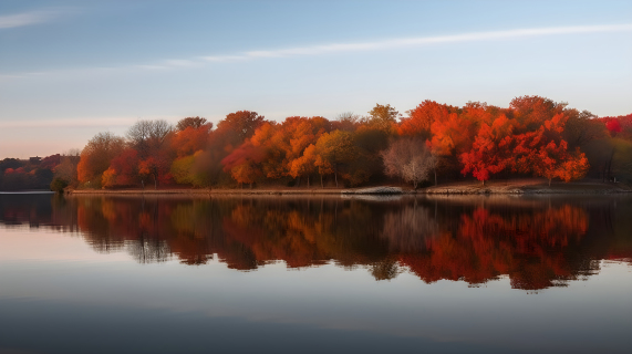 秋色湖畔的美景摄影图