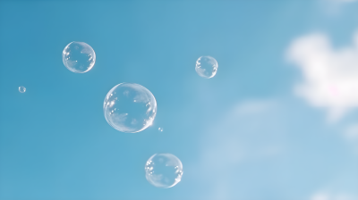 天空中漂浮的肥皂泡摄影图片