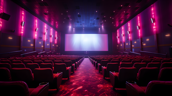 空荡荡的电影院座椅和明亮的灯光摄影版权图片下载