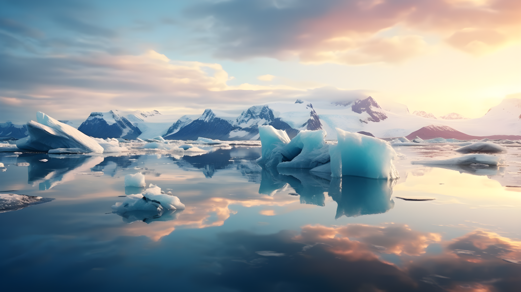 清晨阳光下的绚丽冰山风景摄影版权图片下载