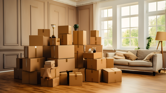 家中堆放的盒子摄影图片