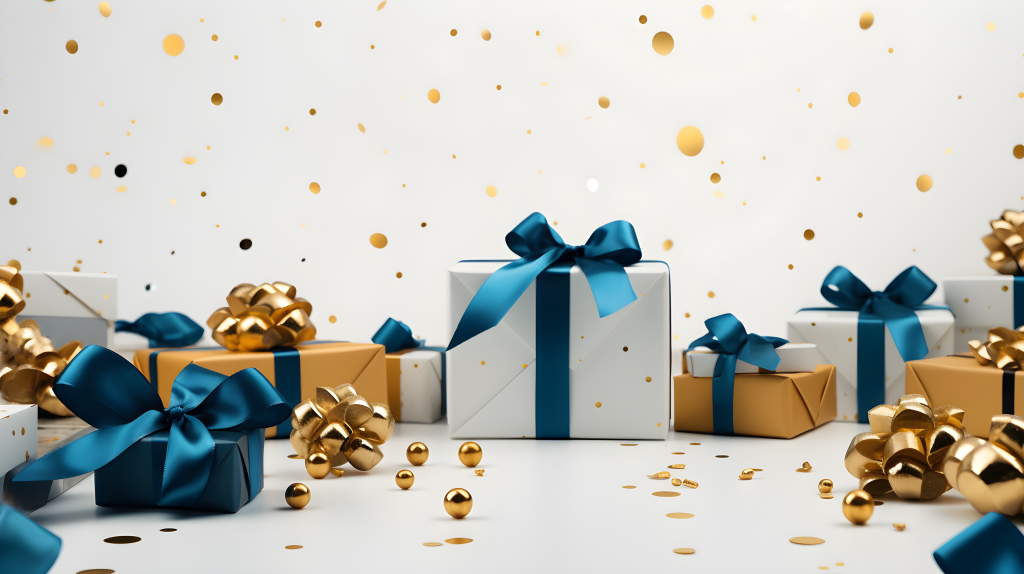 白底金蓝丝带摄影图片