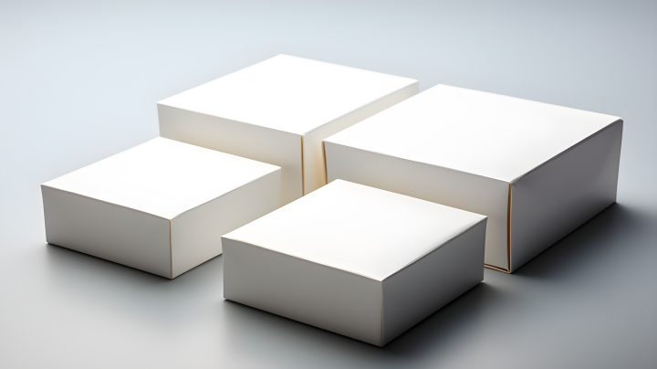 白色桌面上的四个空白盒子摄影版权图片下载