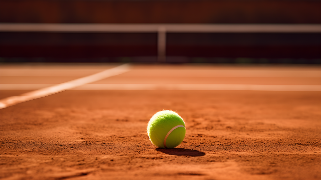 乡间红土场上的网球摄影图