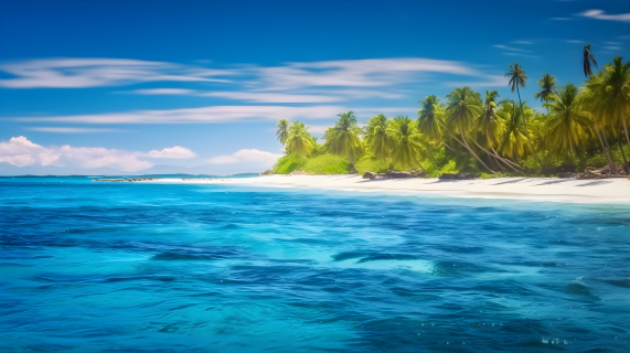 蓝海绿树小岛摄影图片