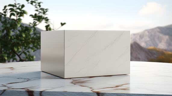 白盒子在大理石表面上的摄影图片