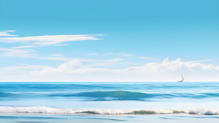 蔚蓝海洋白色沙滩波浪澎湃的超逼真摄影版权图片下载