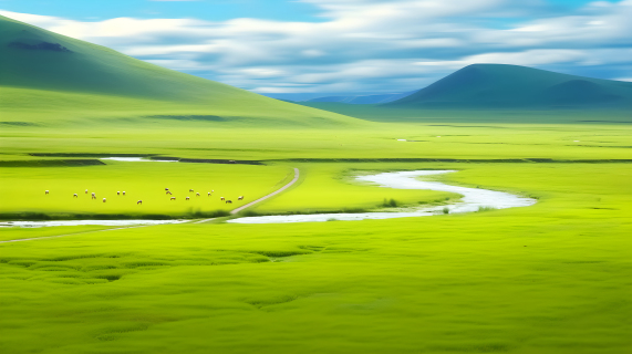 明媚阳光的大草原摄影图