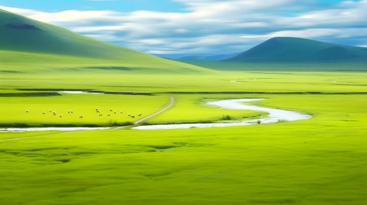 明媚阳光的大草原摄影图版权图片下载