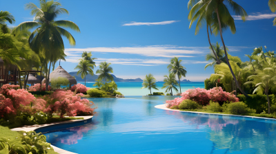 热带风情游泳池摄影图