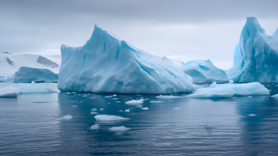 海平面上的蓝色冰山摄影图片