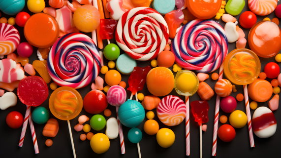 五彩糖果与棒棒糖的摄影图片