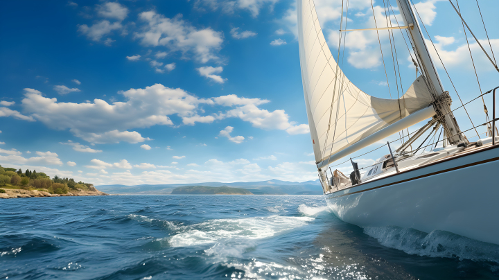 蓝天白帆的海洋帆船摄影版权图片下载