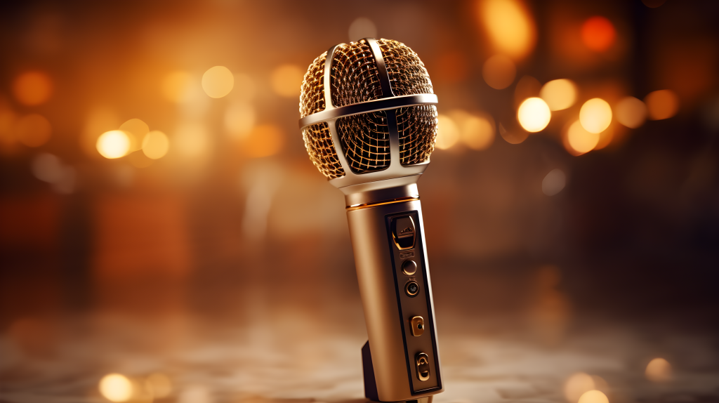 金色麦克风照亮摄影图片