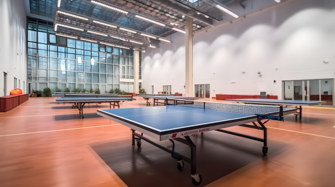 宽敞明亮乒乓球训练馆摄影图片