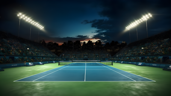 夜晚网球场的照明真实风格摄影图