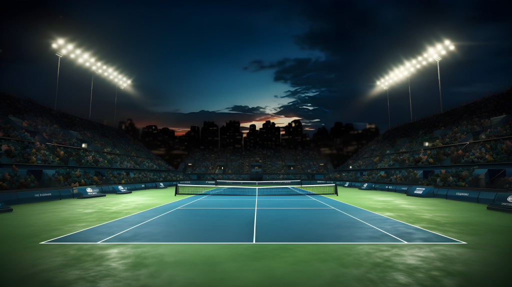 夜晚网球场的照明真实风格摄影图