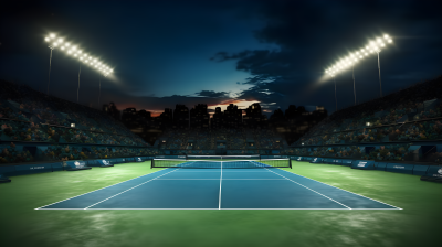 夜晚网球场的照明真实风格摄影图