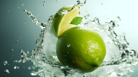 水中绿柠檬引发的泡沫奇景摄影图