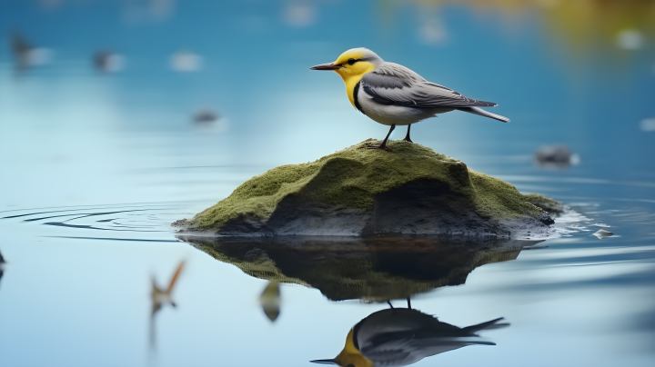 水中倒影的美丽鸟摄影图版权图片下载