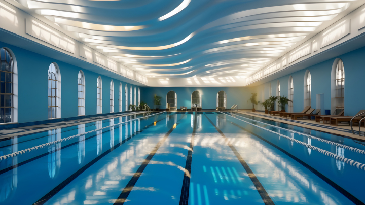 宽敞明亮的室内游泳池摄影版权图片下载