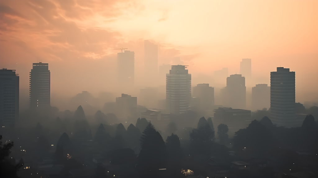 城市薄雾中的摄影画面