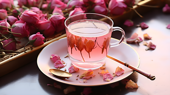 清新花香迷人的玫瑰茶摄影图片